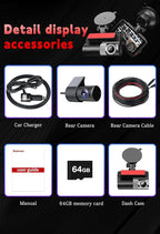 4K Dash Cam Front and Rear, G-Sensor, Free 64GB Card Included, 5.8GHz WiFi with Dash Camera for Cars, Time-Lapse Recording, 3" HD IPS, 24H Parking Mode,Night Vision