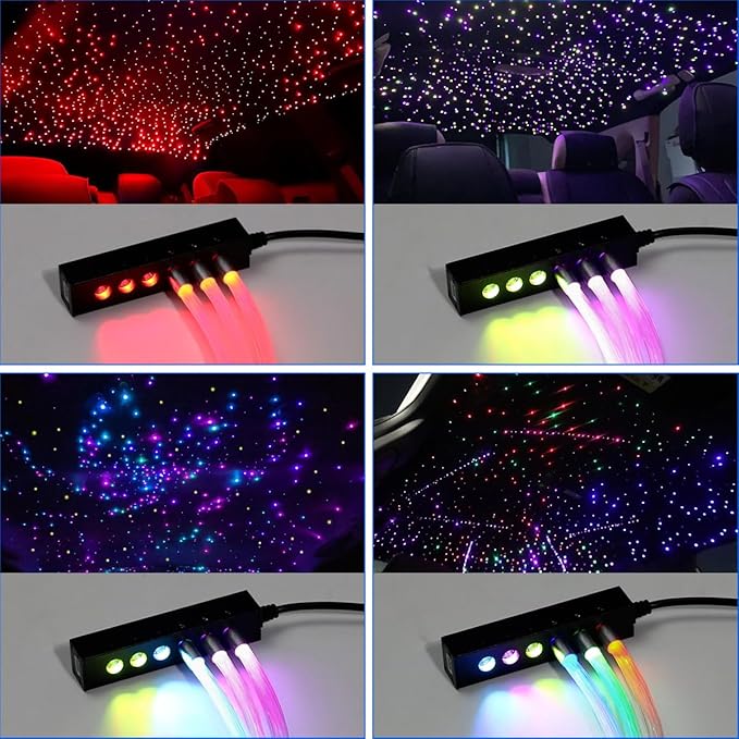 AKEPO 3.2W 6-Hole RGB Headliner Starlight Kit, 6.5ft 240pcs*0.75mm/0.03in APP Control Colorful Color Chasing Sound Activated Fiber Optic Lights