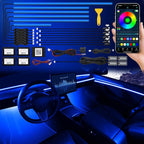 Acrylic Interior Car LED Strip Light with Wireless APP, RGB 18 in 1 with 175 inches 593 LEDs Fiber Optic Ambient Lighting Kits, 16 Million Colors Sound Active Function Car Neon Lights
