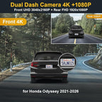 Fitcamx Front 4K+Rear 1080P Dash Cam Adapts for Honda Odyssey 2021-2026 Gen6 (HD2-D5900), OEM Factory Look, 2 Way HD Video, Built-in WiFi & APP, Loop Recording, G-Sensor, Easy to Use, 128GB Card