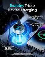 Starlink Mini Cable, 3 in 1 Starlink Mini Car Adapter DC Power Cable and Cigarette Lighter Adapter 12V-48V with Voltage Display, Durable USB-C PD 45W and USB-A 35W Ports，Suitable for Cars（16.4FT）