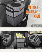 Pritent Car Trash Can with Lid, Cute Leakproof Car Trash Garbage Bag Hanging Vehicle Trash Bin Small Portable Automotive Garbage Cans Organizer for Back/Front Seat/Console(Trapezoid,Grey)