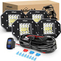 Nilight 4PCS 42W Flush Mount LED Pods Spot Flood Combo Beam Driving Backup Reverse Grill Mount Light with 16AWG LED POD Lights Wiring Harness Kit -4 Leads