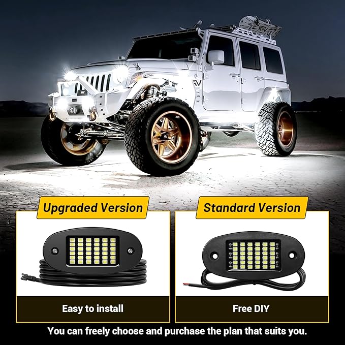 Hovano 8 Pods White Rock Light Kit with Wired Switch - 6500K Pure White LED Underglow, IP68 Waterproof, Super Bright 36 LEDs for Trailer Off Road SUV UTV ATV RZR Car