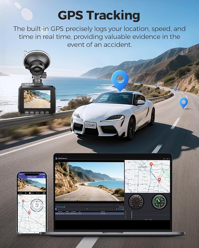 AZDOME GS63H 4K Dash Cam Built-in WiFi 6 GPS Car Dashboard Camera Recorder with STARVIS Night Vision, UHD 2160P, 150° Wide Angle, WDR, G-Sensor, Loop Recording, 24H Parking Mode