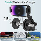 Wireless Car Charger Mount, 15W Dual Coil Rotatable Car Phone Holder Wireless Charger for Samsung Galaxy Z Fold 7/6/5/4/3/2, Z Flip, S25/S24/S23/S22 Series and iPhone, Car Charger Included