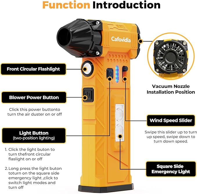 Electric Air Duster & Vacuum 2-in-1, 180000RPM Brushless Motor, Rechargeable Compressed Air Duster with 8000mAh Battery, Stepless Speed Control, 7-Mode Light Mini Blower for PC, Car, Home, Outdoor