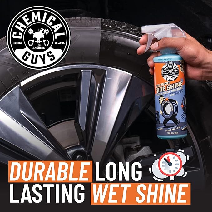 Chemical Guys TVD113 Tire Kicker Sprayable Extra Glossy Tire Shine (For Rubber, Vinyl & Plastic) Safe for Cars, Trucks, Motorcycles, RVs & More, 128 fl oz + ACC151 Heavy Duty Spray Bottle, 16 oz.