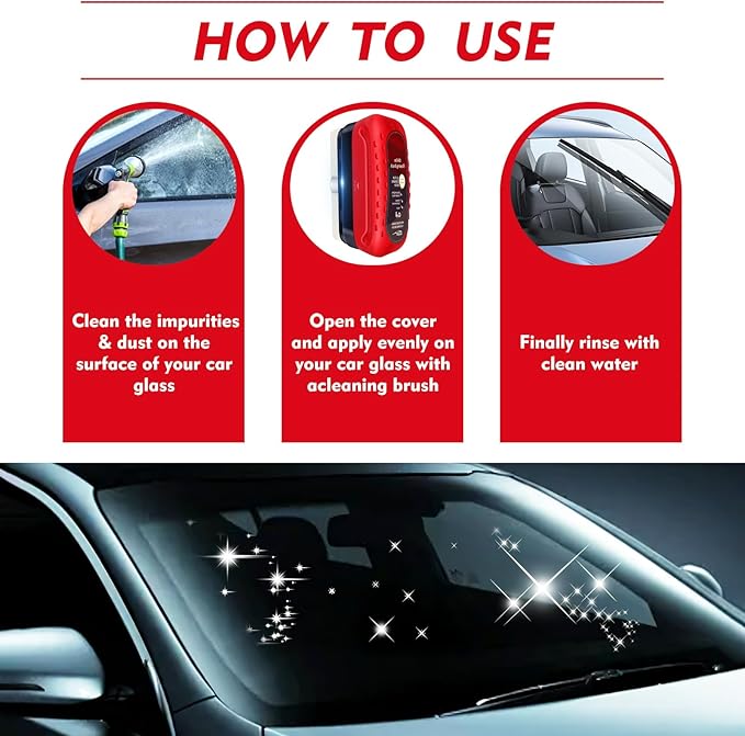 Automotive Oil Film Cleaning Brush with Reusable Foam Sprayer, Upgraded Antifog Glass Cleaning Board, Glass Oil Film Remover for Car Windows & Windshields,Versatile Car Glass Cleaner Brush (2Pack_Red)