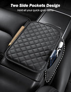JOYTUTUS Center Console Cover with Storage Bag for SUV Sedan Car, Thin Middle Console Cover Arm Rest Pad, Leather 12.6" x 7.75" x 0.66"