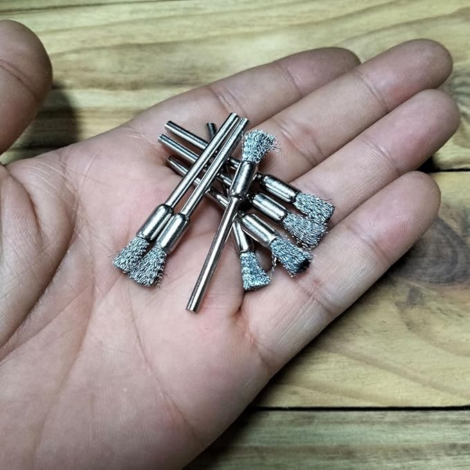 15 Pcs Pen Shape Stainless Steel Wire Brushes Wheel 1/8'' Mandrel Rust Removed Polishing Wheel for Dremel Rotary Tool