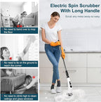 Electric Spin Scrubber with 7 Replaceable Brush Head，Shower Scrubber with Long Handle,7 in 1 Cordless Cleaning Brush，Power Shower Scrubber for Bathroom, Tub, Tile, Floor, Kitchen, Window,Black