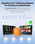 OTTOCAST 2026 New Mini Slim [USB C], 2-in-1 Wireless CarPlay Adapter & Android Auto Adapter, Plug & Play, 5s Auto-Connect Wireless Carplay Dongle for Factory Wired Cars, iPhone & Android Orange