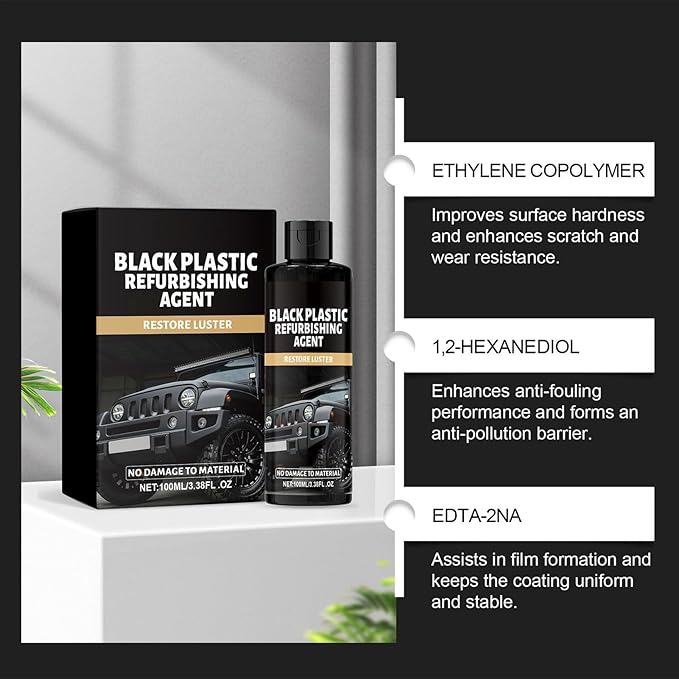 Car Black Trim Restorer, Sturdy Protective Formula, 100ml, Interior Trim Polish, Dashboard Shine Restorer, Long-Lasting Shine With Gloves And Sponge, For Dashboards, Panels, Bumpers, Or Other Interior