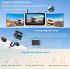 Magnetic Solar Wireless Backup Camera 1080P 7" DVR Monitor, Rechargeable RV Camera Wireless System for Hitch Towing Travel RV Camper 5th Wheel, Built-in 9600mAh Battery & Solar Panel -ZEROXCLUB BD701