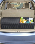 Owleys Cargo Organizer 17.7" - Compact Storage Totes with Lids for SUV, Sedan or Truck - Durable Car Crate for Travel Essentials - Black
