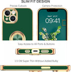 VENINGO iPhone 14 Case, Slim Fit Soft 360 Ring Holder Kickstand Magnetic Car Mount Supported Easy Clean Shockproof Protective Cover for Apple iPhone 14 6.1" 2022, Midnight Green