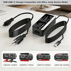 65W USB-C Charger Cable for NOCO UltraSafe Portable Jump Starter Compatible with NOCO Boost X GBX45 GBX55 GBX75 GBX155 Power Adapter Cord