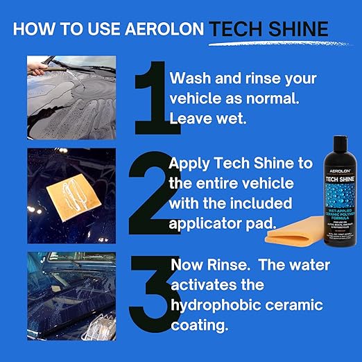Tech Shine: Ceramic Coating for Cars, Car Wax, Car Polish, Ceramic Polymer Coating, Hydrophobic Top Coat Polish and Sealer, Auto Detailing with Applicator, Mirror Shine Gloss Kit, 2 Pack