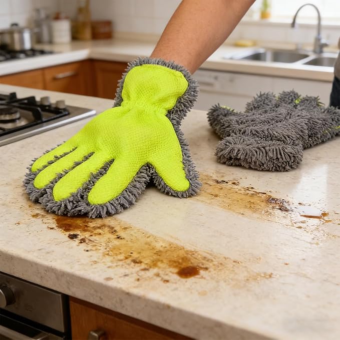 Microfiber Wash Mitt, 2-Pack Car Wash Gloves with 5-Finger Design, Scratch Free Chenille Wash Mitts for Car Washing, Ultra-Soft Detailing Kit for Wheel Tight Spot