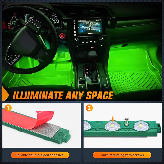 Nilight TR-117-H 8PCS Truck Pickup Bed Light 24LED Green Cargo Rock Lighting Kits with Switch for Van Off-Road Under Car Side Marker Foot Wells Rail, 2 Years Warranty