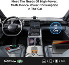 KFD 156W Car Charging Staition,140W USB C Laptop Car Charger,PD3.1&QC3.0 Fast Charging Cigarette Lighter Car USB Charger Multi Port 6.56FT Cable for MacBook/iPad/40W iPhone 17 15 Pro Max/Samsung S25