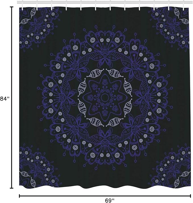 Ambesonne Dark Blue Shower Curtain, Oriental Round Ornate Mandala Lace Style Eastern, Cloth Fabric Bathroom Decor Set with Hooks, 69" W x 84" L, Blue Violet Coconut