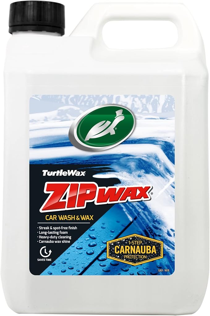Turtle Wax Zip Wax Car Shampoo 2.5L - Dissolves Tough Stains & Soils with Streak Free Rinsing - Dual Action Concentrated Car Wash & Carnauba Car Wax - Easy to Use, Wash, Rinse & Dry for a Showroom Shine