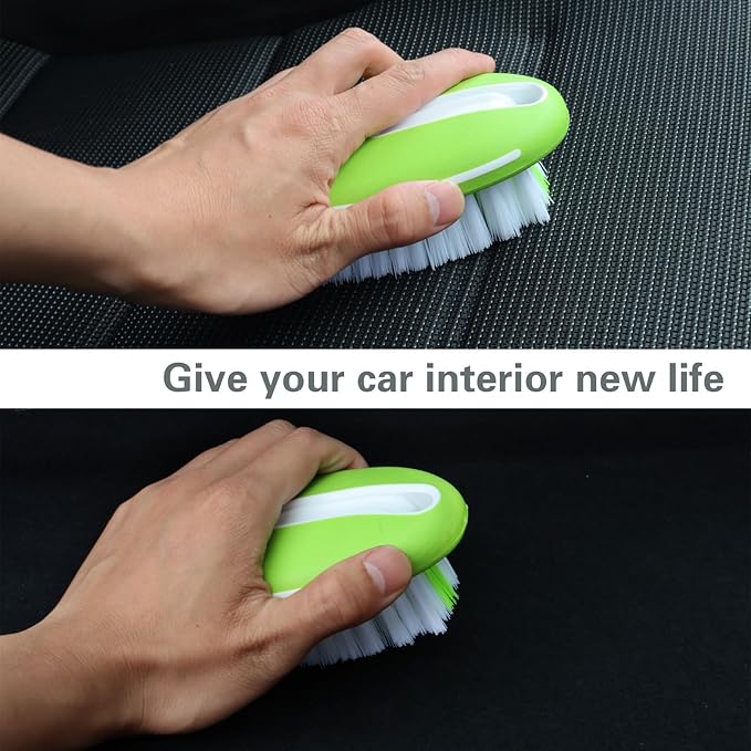 Carpet Cleaning Brush & Upholstery Brush Set, Hard Bristle Carpet Scrub Brush, Rug Brush, Couch Cleaner Brush, Fabric/Leather Detail Brush for Car, Home & Outdoor Furniture (Green)