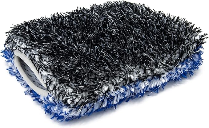 [Wash Monster] Plush Car Wash Pad (9 in. x 7 in.) Blue/Black - 1 Pack | Soft & Plush Absorbent Microfiber Fibers | Large, Fits in Bucket