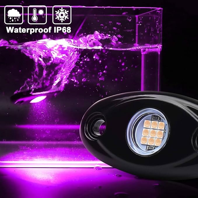 Rock Lights Pink with Light Purple 12 Pods Pure Pink LED Rock Lights IP68 Waterproof 47inch Extension Wires for Trucks UTV ATV SUV Boat Pickup Car Fender Exterior Lighting Kit