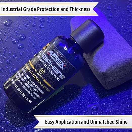 Apex 5 Year Graphene Ceramic Coating 10H with 2 Applicators 50mL - Durable Car Paint Protection - Applies Easily - Hydrophobic Graphene Ceramic for Ultra Gloss - Great on Paint/Glass/Wheels