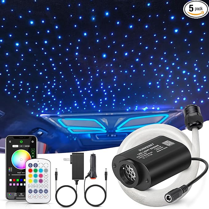 6W Mini Size Twinkle 650pcs*0.03in*13.1ft Starlight Headliner Kit, Star Lights for Car with Bluetooth APP/28key Remote Control/Music Effect, RGBW Fiber Optic Lights for Home Ceiling