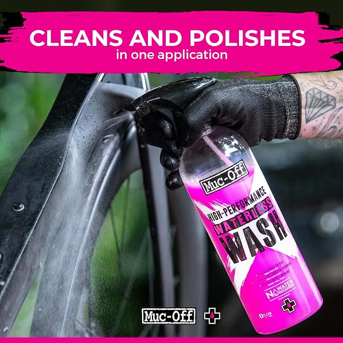 Muc-Off High Performance Waterless Bike Wash 750ml (Pack of 2) | Spray & Wipe Bike Cleaner | No Water Needed | Safe on Carbon Fibre | Cleans & Polishes with a Streak-Free Finish