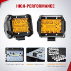 Nilight 4 Inch Amber LED Light Pods 2PCS Triple Row 60W Flood Spot Combo Offroad Driving Fog Lighting for 12V 24V Pickup Truck ATV UTV SUV