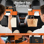 Multifunctional 3‑in‑1 Car Seat Back Storage Box Organizer with Cup Holders, Tissue Box Slot & Headrest Hooks – Backseat Car Organizer for Phones, Snacks, Drinks, Bags, Travel Storage (Orange)