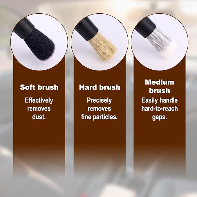 6pcs Car Detailing Brush Set, Soft Medium and Hard Bristle Automotive Cleaning Brushes Multi-Use Car Interior Detail Dust Brush Tools for Auto Truck SUV RV Motorcycle Leather Exterior