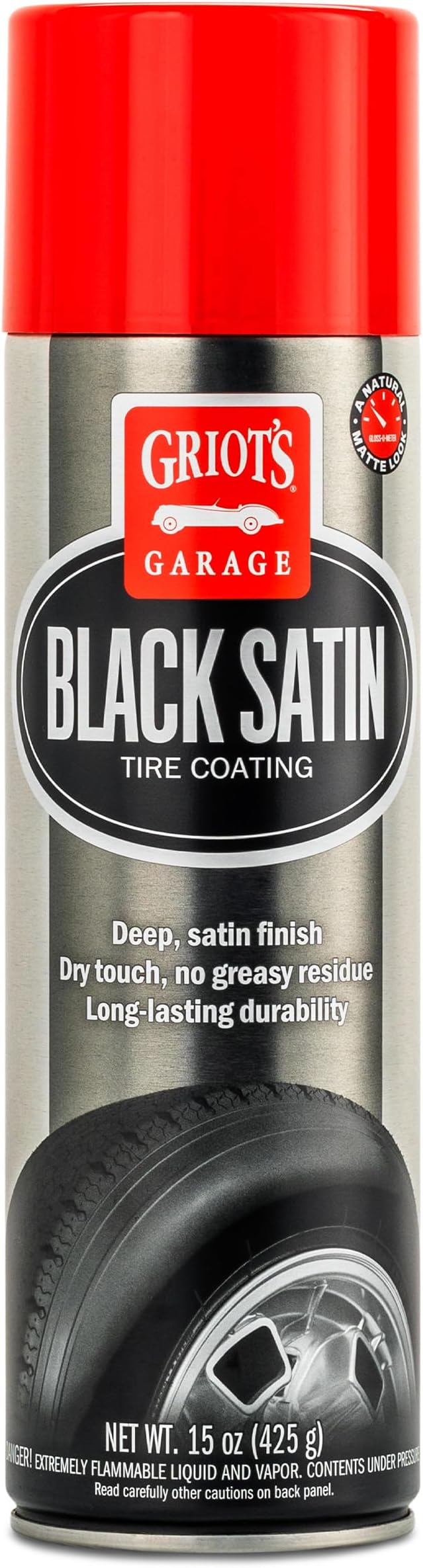 Griot's Garage Black Satin Tire Coating, Provides a Low-Gloss, Satin Finish, Non-Greasy, Long-Lasting, Quick-Drying, Easy-to- Use, No Mess, 10951, 15oz