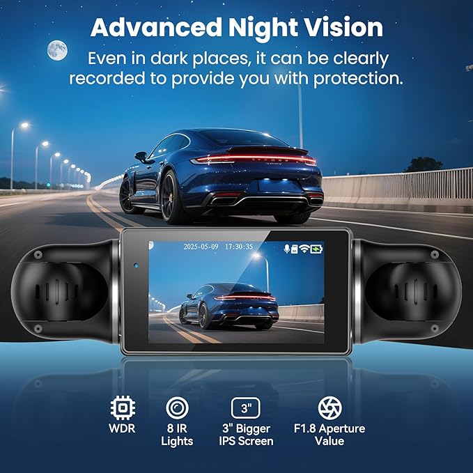 360°View 4 Channel Dash Cam, 4K+1080P Front and Rear Inside Left Right, Dash Camera for Cars, Built-in G-Sensor, IR Night Vision, 24H Parking Mode,64GB SD Card,Loop Recording,Wireless APP Transmission
