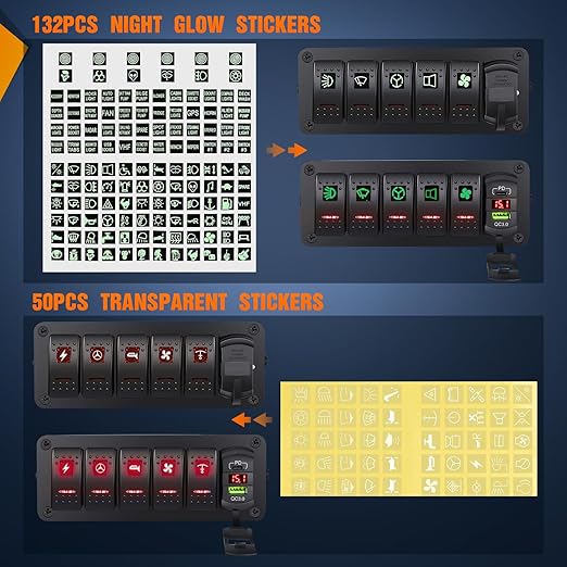 Nilight 5 Gang Rocker Switch Box 12V SPST ON Off Toggle Switches PD Type C and QC 3.0 USB Charger Voltmeter LED Light Waterproof Aluminum Mount Bracket Panel DIY Stickers for Boat Car RV Truck