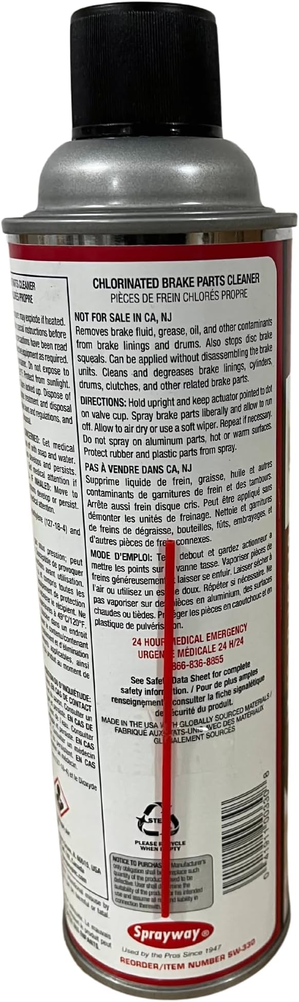 Sprayway SW330 Chlorinated Brake Parts Cleaner, 18.5 oz