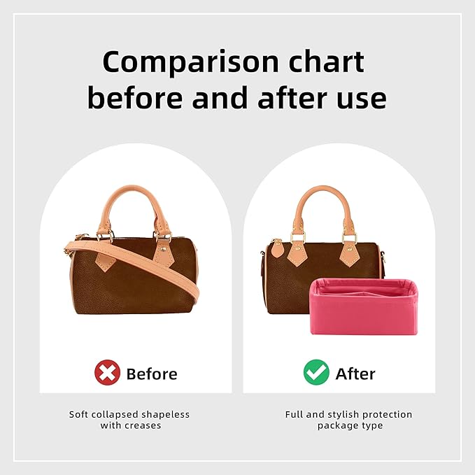 DGAZ Silk Purse Organizer Insert Fits LV Speedy 16/20/25/30/35/40/45 bags，Silky Smooth Bag Organizer，Luxury Handbag & Tote Shaper(Rose lipstick,New nano 16)