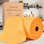 KitchLife Microfiber Cleaning Cloth Roll, 100 Pack - Tear-Away Microfiber Paper Towels, Lint-Free, Reusable, Washable for Kitchen, Car, Dishes, and Sensitive Surfaces (Tangerine Yellow)