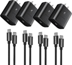 45W Fast Charger, USB C Port Adapter, Wall-Mounted Cube Charging Block.Type-c Mobile Phone Charger with C to C Cable is Suitable for Samsung S25/S24/S23/S22/S21, Galaxy, and More. (Black, 4-pack-45w)