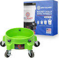 Grit Guard Bucket Dolly with Wheels - Rolling Detailing Wash Bucket with 5 Wheels and 2 Locking Casters Compatible with 2.5, 4, 5 and 6 Gallon Buckets (Green, 3" Grey Casters)