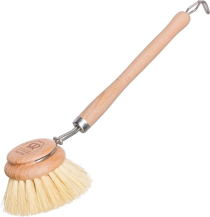 REDECKER Tampico Fiber Bristle 2-Inch All-Purpose Kitchen Dish Scrub Brush with Beechwood Handle - Bamboo Dish Brush Alternative for Pots, Pans, and Kitchen Utensils - Wood Dish Brush