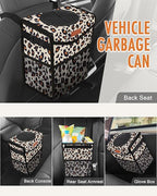 Pritent Car Trash Can with Lid, Cute Leakproof Car Trash Garbage Bag Hanging Vehicle Trash Bin Small Portable Automotive Garbage Cans Organizer for Back/Front Seat/Console(2.8 gal,Leopard