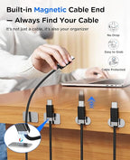 Magtame USB A to USB C Cable 5FT, StayCable with Built-in Magnetic Holder for Nightstand/Desk/Car, Type C Fast Charging Anti-Fall Cord with 2 Adhesive Metal Plates, Braid USB Data Cable for iPhone 17