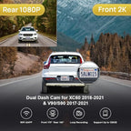 Fitcamx 2K Dual Dash Cam Suitable for Volvo S90 V90 2017-2021 & XC60 2018-2021 T5 T6 (Model A), OEM Look, Front 1440P+ Rear 1080P HD Video, WiFi & APP, Loop Recording, G-Sensor, Easy to Use, 64GB Card