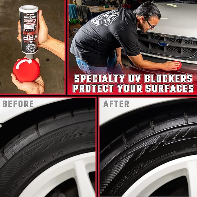 Chemical Guys TVD_107_1603 V.R.P. Vinyl, Rubber and Plastic Non-Greasy Dry-to-The-Touch Long Lasting Super Shine Dressing for Tires, Trim and More, 16 fl oz (3 Pack) and Chemical Guys MIC493 Chenille Premium Scratch-Free Microfiber Wash Mitt, Lime Gree...